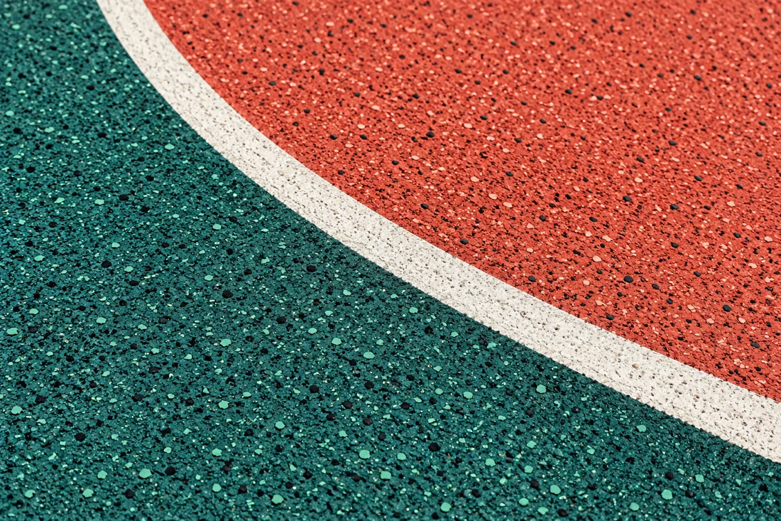 The recycled-rubber surface up close